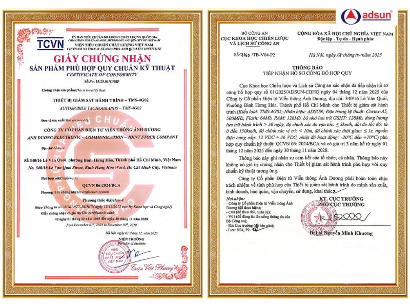 Gi&aacute;m s&aacute;t h&agrave;nh tr&igrave;nh của Adsun có đầy đủ giấy chứng nhận