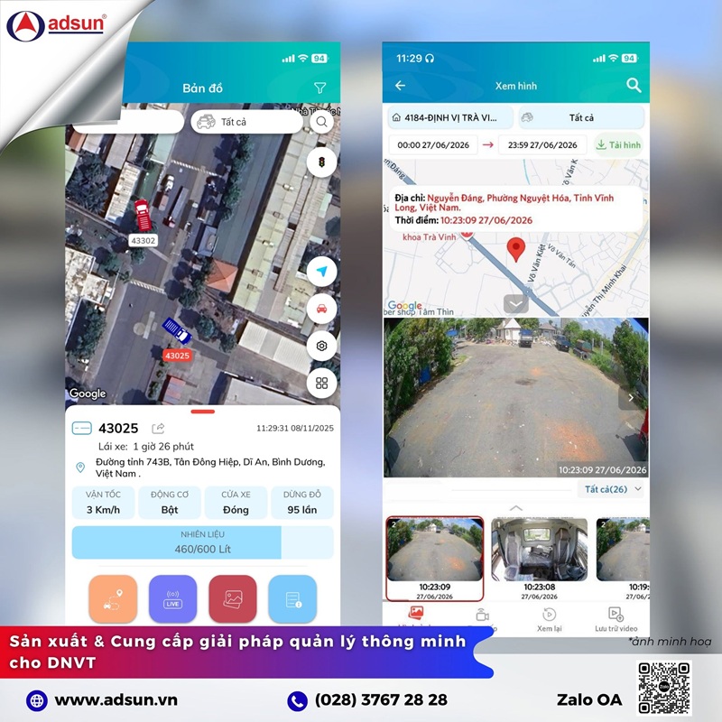 H&igrave;nh ảnh thực tế xem h&agrave;nh tr&igrave;nh, camera v&agrave; biểu đồ ti&ecirc;u hao nhi&ecirc;n liệu tr&ecirc;n ứng dụng Adsun GPS