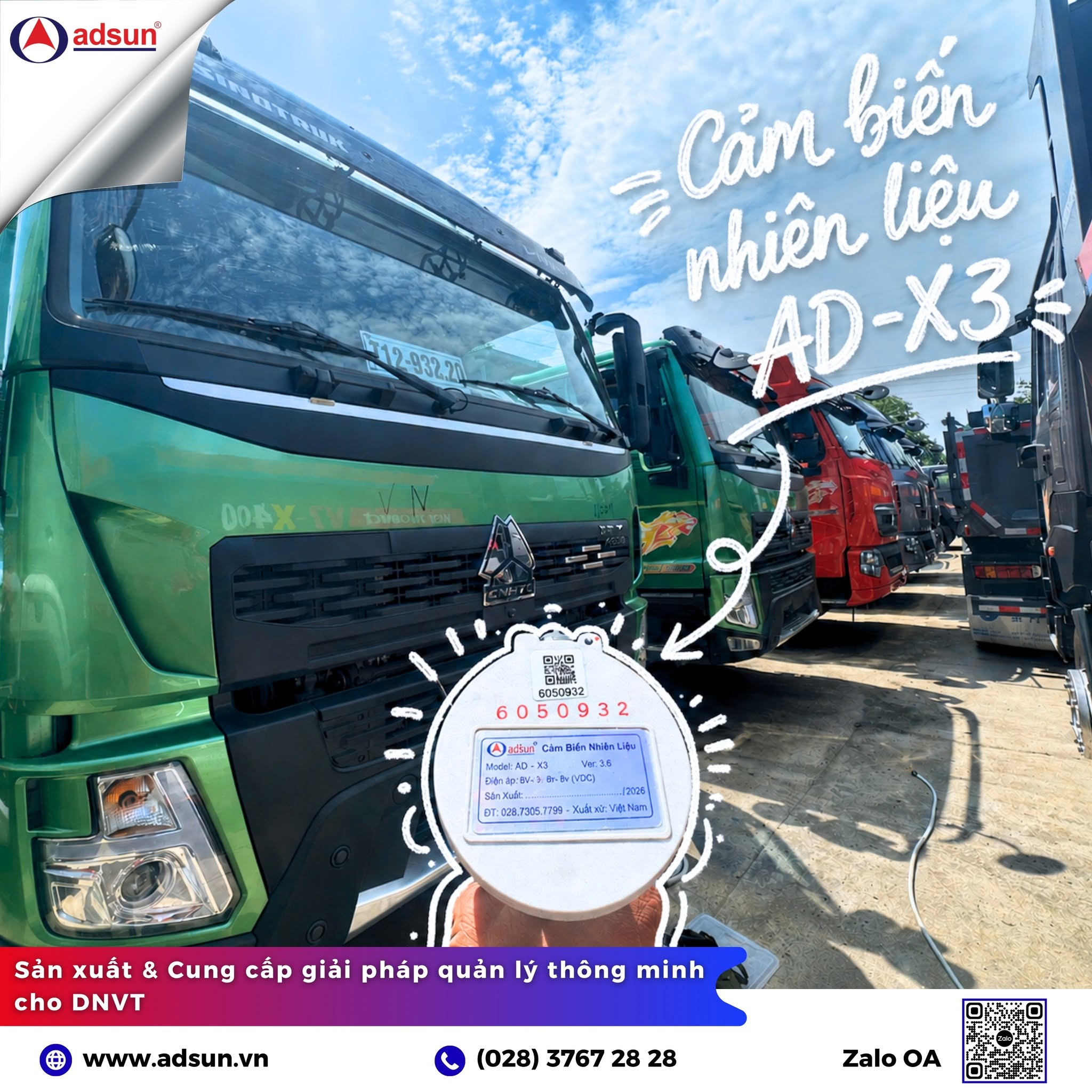 Kỹ thuật vi&ecirc;n Adsun kiểm tra thiết bị cảm biến nhi&ecirc;n liệu AD-X3 trước khi thi c&ocirc;ng tại b&atilde;i xe.