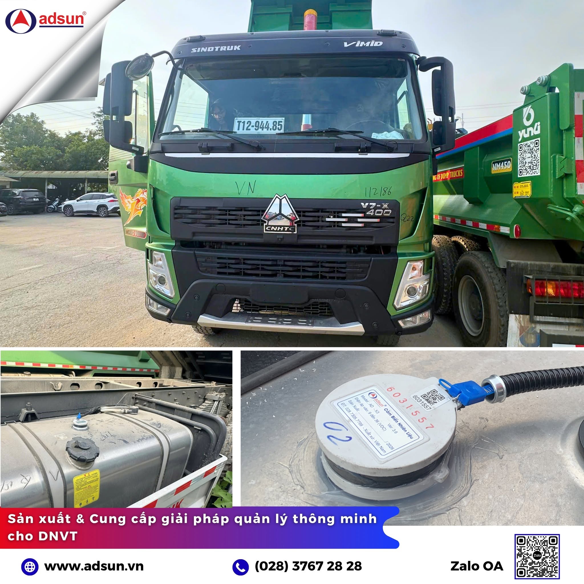 Ho&agrave;n thiện đấu nối v&agrave; ni&ecirc;m phong cảm biến nhi&ecirc;n liệu AD-X3 tr&ecirc;n th&ugrave;ng xe ben.