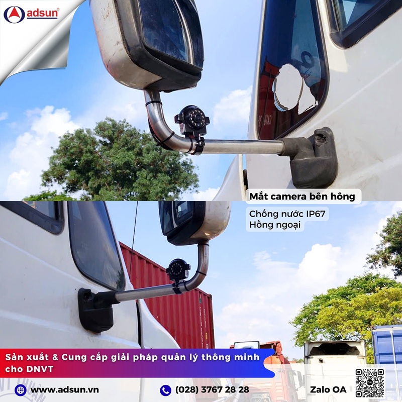 Mắt camera gi&aacute;m s&aacute;t lắp đặt hai b&ecirc;n h&ocirc;ng xe đầu k&eacute;o gi&uacute;p t&agrave;i xế quan s&aacute;t điểm m&ugrave; r&otilde; n&eacute;t.