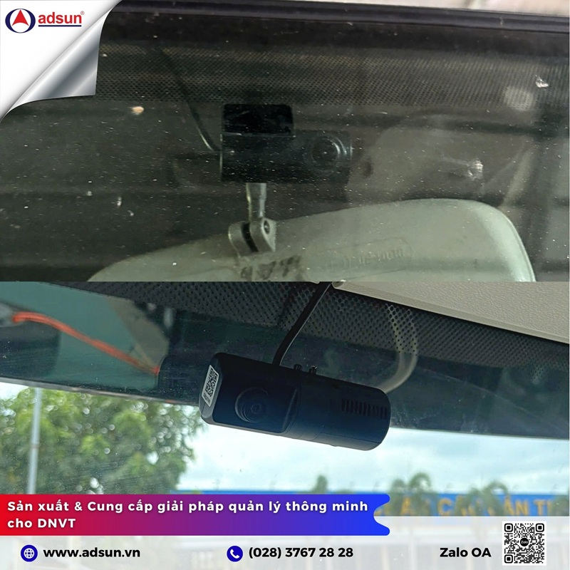 Mắt camera trước được gắn gọn g&agrave;ng tr&ecirc;n k&iacute;nh l&aacute;i, ghi h&igrave;nh r&otilde; n&eacute;t to&agrave;n cảnh ph&iacute;a trước xe tải.