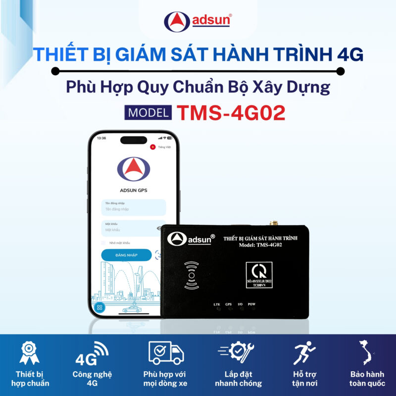Thiết bị giám sát hành trình đạt chuẩn Bộ Xây dựng model TMS-4G02